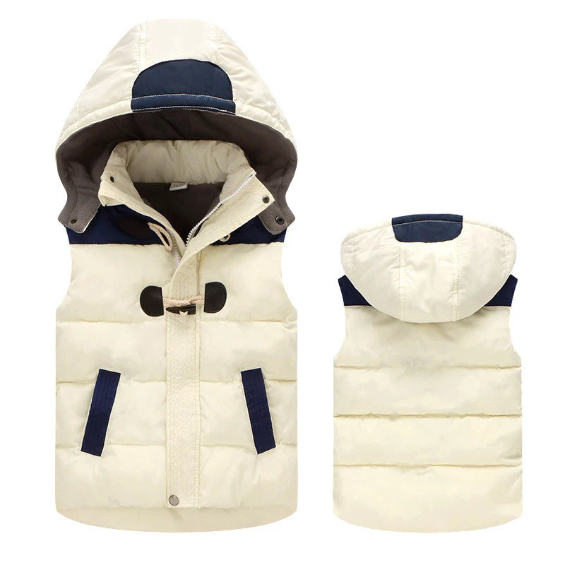 Jaqueta infantil sem mangas com capuz, coletes infantis, colete quente infantil, roupas de algodão, roupas de menino e menina, inverno, 2024