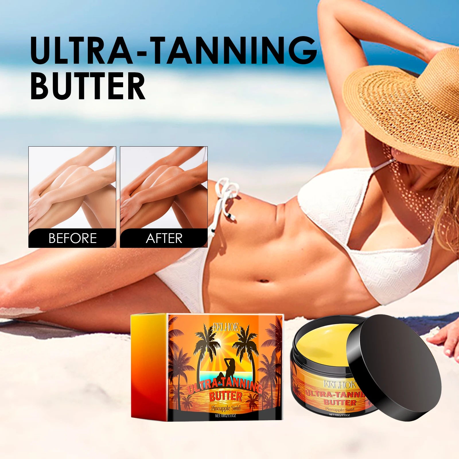 Gel Bronzeador para um Brilho Bronzeado Profundo com Óleo de Coco e Óleo de Semente de Cenoura para Bronzeamento ao Ar Livre para obter uma Pele com Efeito Beijada pelo Sol e Hidratação Profunda