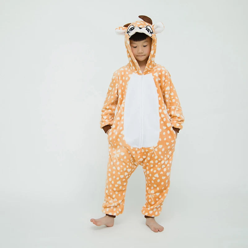 Kigurumi crianças bonito cervos animais dos desenhos animados pijamas crianças pijamas meninas meninos onesies trajes para o natal festa de halloween