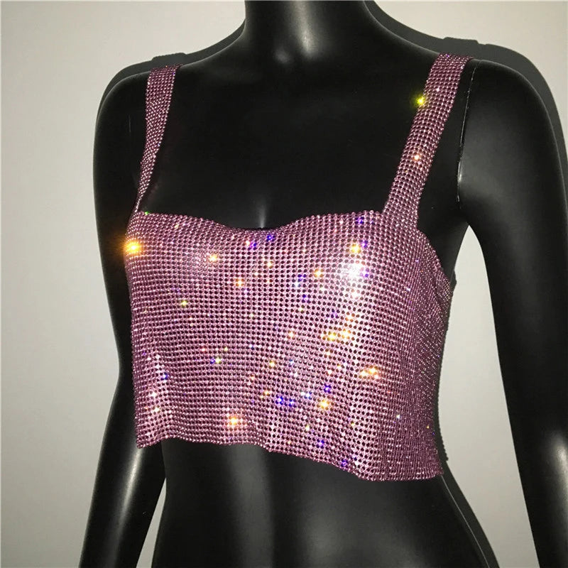 2025 glitter boate sem costas strass regata feminina sexy metal cristal diamantes lantejoulas noite clube festa wear topo de colheita