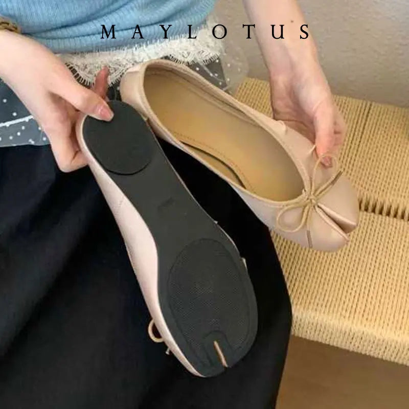 Sapatilhas Femininas de Cetim Rosa com Dedo Dividido, Estilo Ballet Tabi, Mocassins Slip-on e Alpargatas Casuais