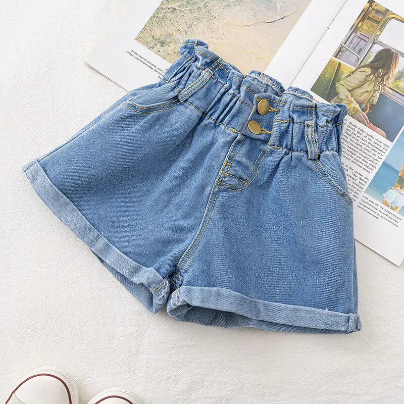 Shorts jeans estilo coreano para meninas de 1 a 7 anos, roupas curtas de verão para meninas, algodão macio, shorts jeans da moda, roupas para bebês meninas