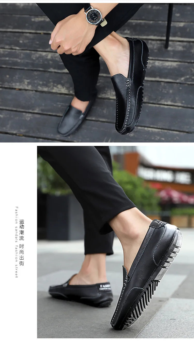 Sapatos de couro masculino luxo na moda casual deslizamento em mocassins formais mocassins italiano preto masculino sapatos de condução tênis plus size
