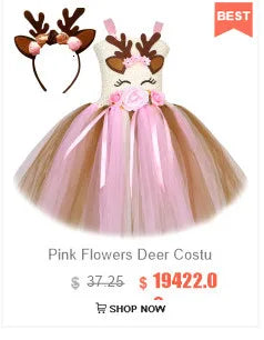 Trajes de veado de lantejoulas marrons para bebês meninas vestidos de princesa de natal crianças roupa de rena roupas de ano novo presente de natal