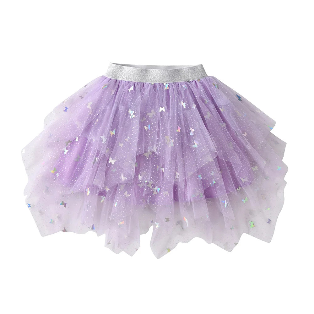 Vikita meninas borboleta lantejoulas tutu vestido crianças malha tule irregular roxo casual princesa festa de formatura vestido crianças roupas