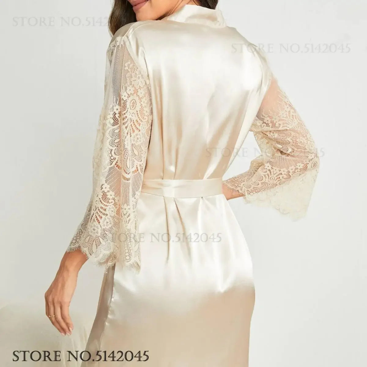 Noiva dama de honra casamento robe camisola primavera verão feminino sleepwear casa vestido retalhos rendas kimono roupão vestido loungewear