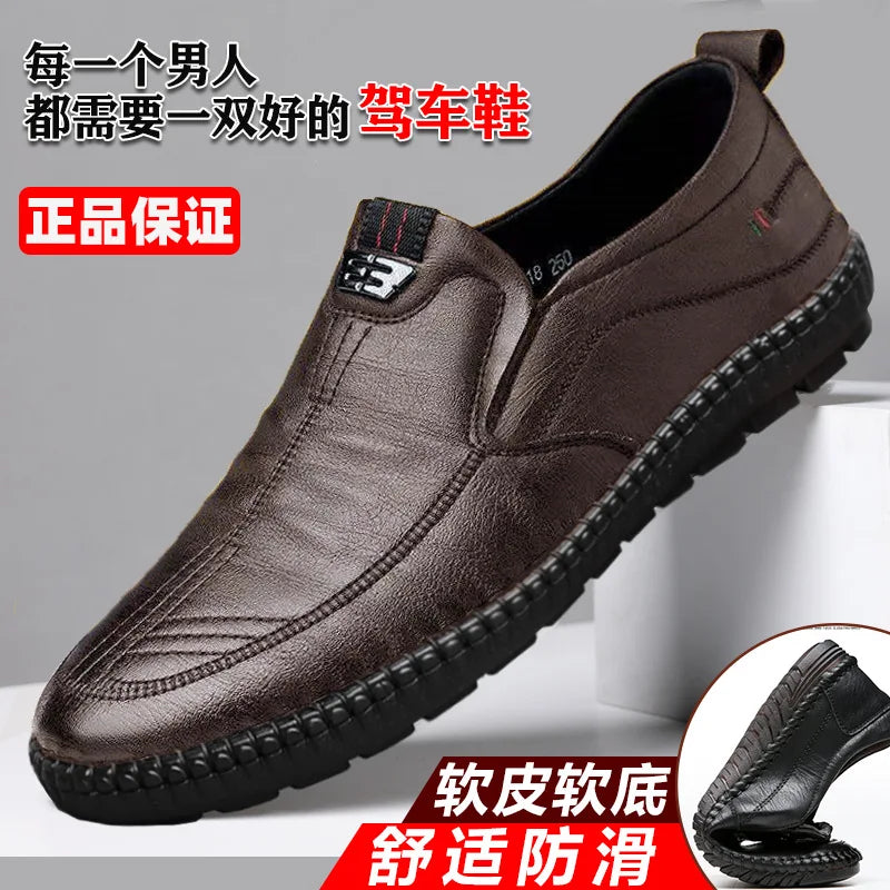Homens mocassins de couro do plutônio antiderrapante andando apartamentos respirável ao ar livre deslizamento em sapatos casuais para trabalho masculino escritório condução sneakers2