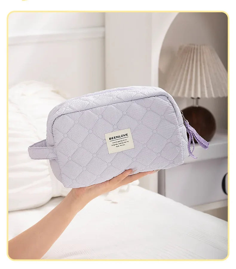 Conjunto de bolsa de maquiagem acolchoada bolsa de maquiagem feminina grande floral sacos de maquiagem bonito algodão bolsa cosmética viagem saco de armazenamento de produtos de higiene pessoal