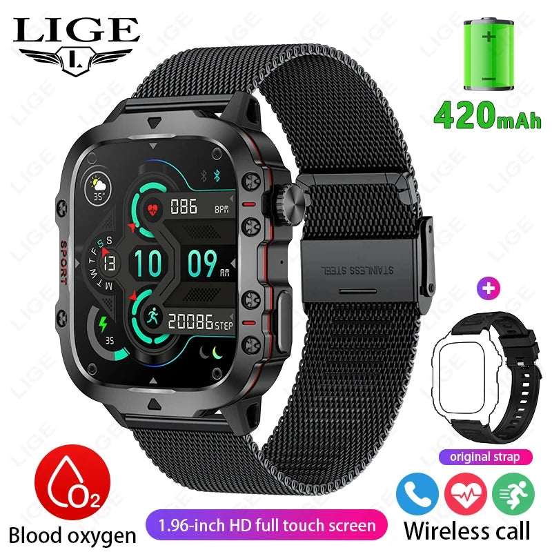 Relógio inteligente militar robusto à prova d'água para homens, relógios ao ar livre, chamada Bluetooth, Android IOS, LIP68, 2.01 "Al Voice, 2026