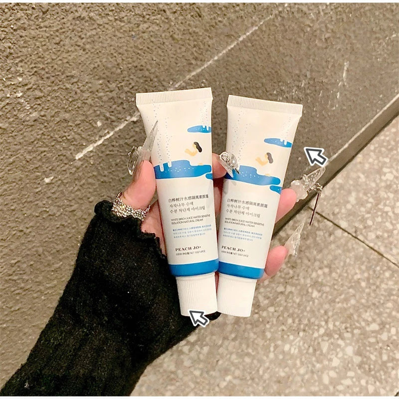 Creme facial Peach Jo + Birch Sap Primer, hidratante diário leve para preparar a pele, creme de acabamento natural para todos os tipos de pele
