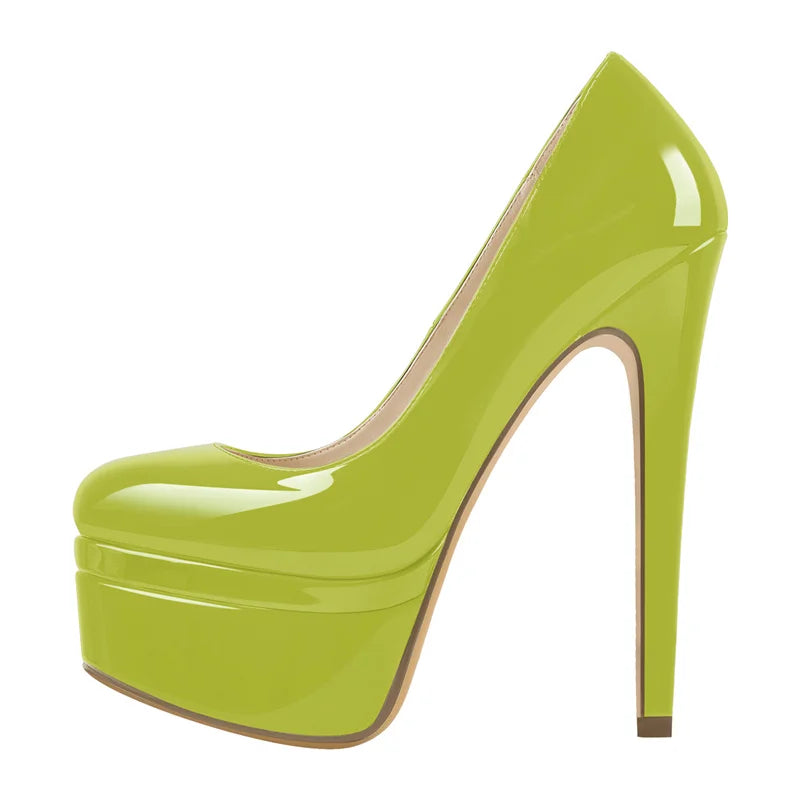 Onlymaker feminino dedo do pé redondo plataforma dupla bombas super salto alto deslizamento em sapatos de festa de casamento stiletto saltos tamanhos grandes