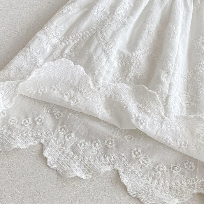 2025 novo verão crianças vestido 2-6 anos crianças vestidos de princesa manga voadora algodão bordado bebê menina vestido de festa irmã roupas