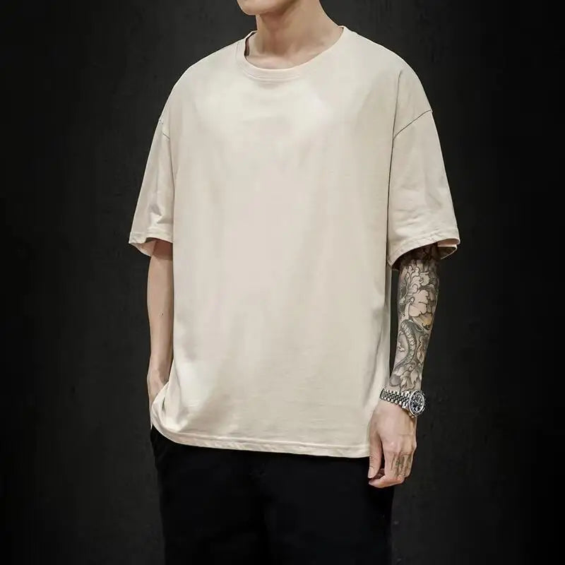 Novo verão masculino t camisa moda sólida básico solto hip hop manga curta camisetas para homens feminino casual algodão streetwear topo t