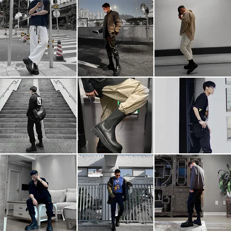 Botas Chelsea Vintage Masculinas Maden, Estilo Britânico, Botas Altas Pretas com Bico Redondo, Calçados Clássicos para Outono e Inverno
