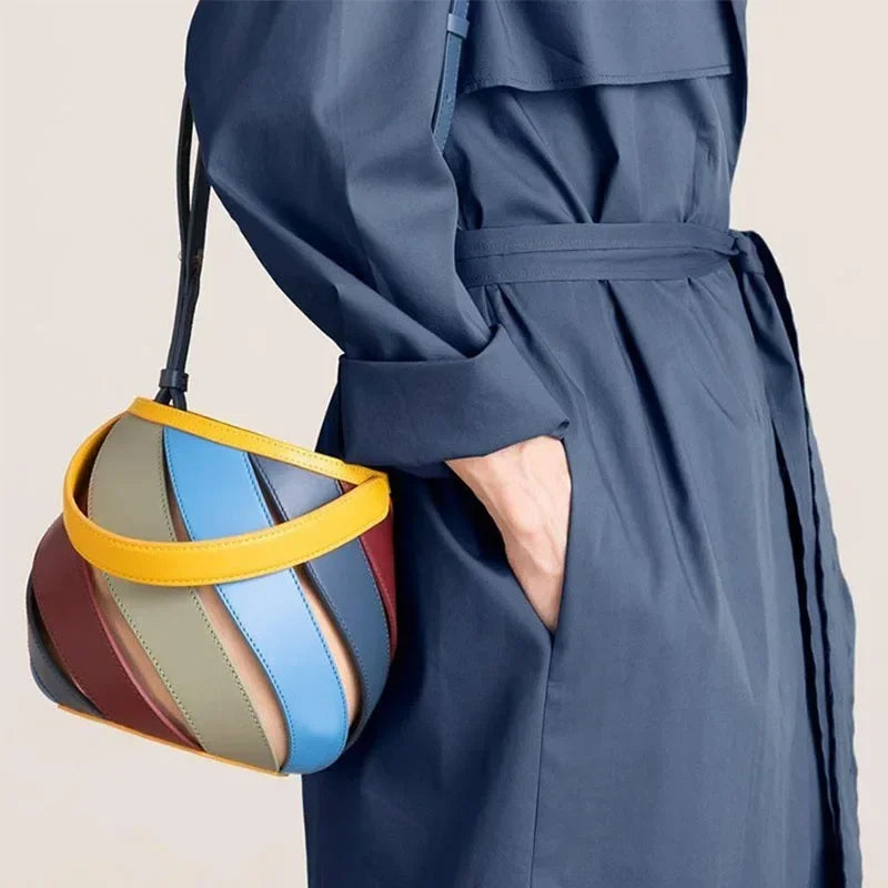 Bolsa feminina retrô de balde geométrico, elegante bolsa versátil de textura feminina, estilista de luxo, 2023
