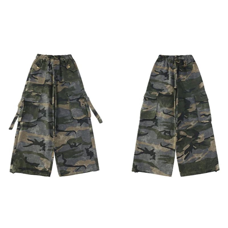 Crianças baggy camuflagem calças de carga com bolso para a menina streetwear y2k camo calças crianças harajuku coreano hip hop sweatpants