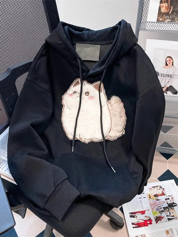 2025 primavera outono feminino casais roupas dos desenhos animados bordado adorável 3d gato impressão pulôver hoodies moletom feminino casaco com capuz