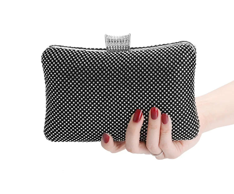 Bolsa de mão feminina para festa à noite, bolsa de mão em corrente para celular, batom prateada