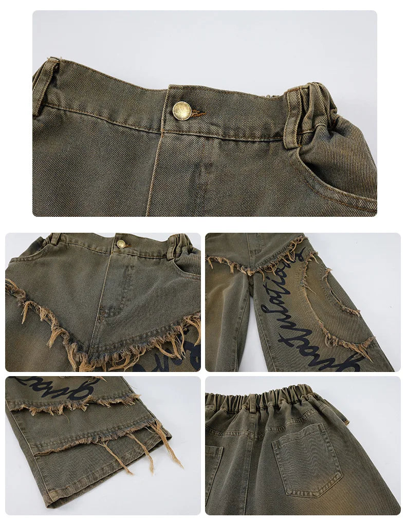 Conjunto de regata e jeans infantil Wasteland Street Dance de malha, moletons de hip hop, roupas de jazz, roupas punk, meninos e meninas