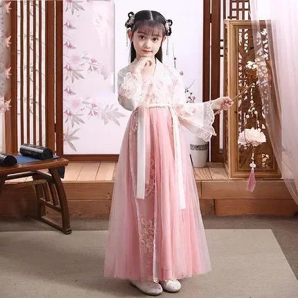 Traje de festa de verão vestidos da menina do vintage crianças roupas vestido casual bebê chinês hanfu cosplay crianças princesa meninas vestido