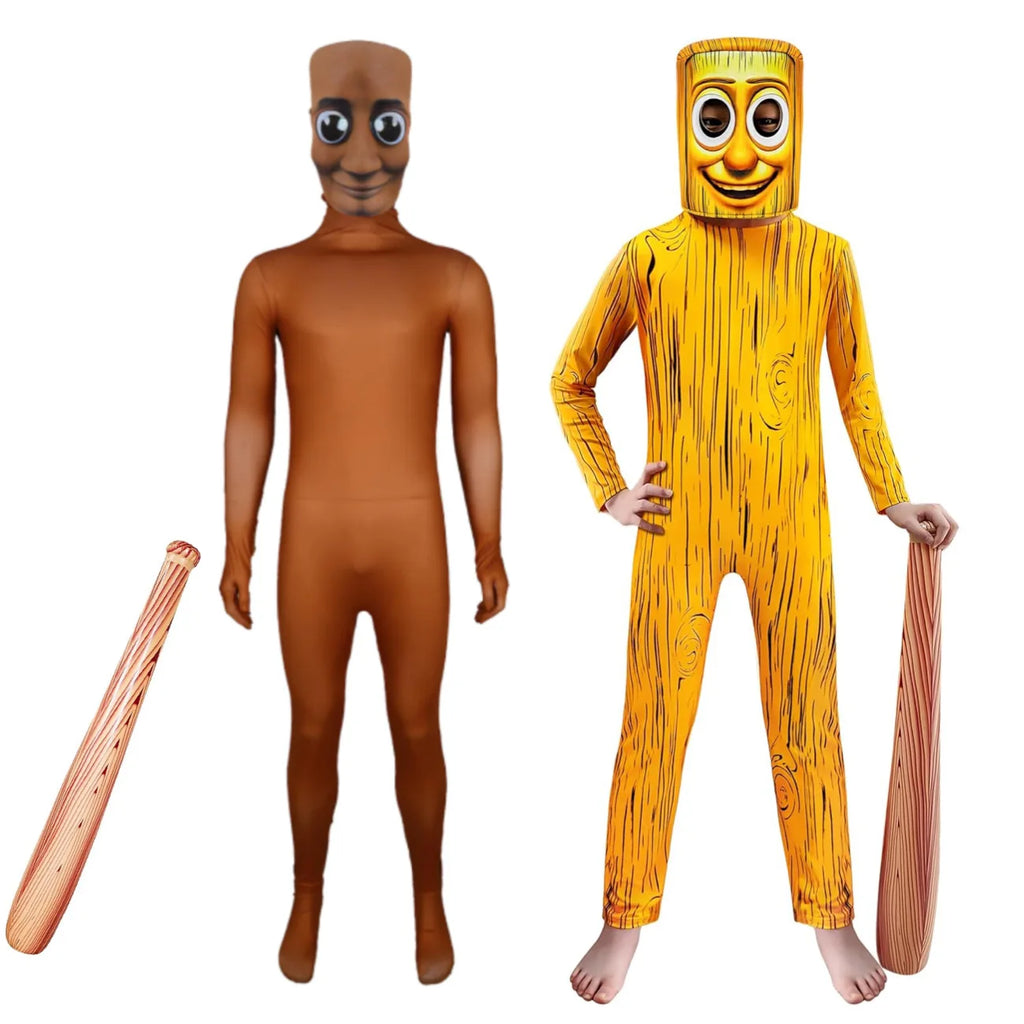 Desenhos animados tung tung tung sahur traje crianças manga longa bodysuits desempenho de palco halloween carnaval macacão máscara conjuntos