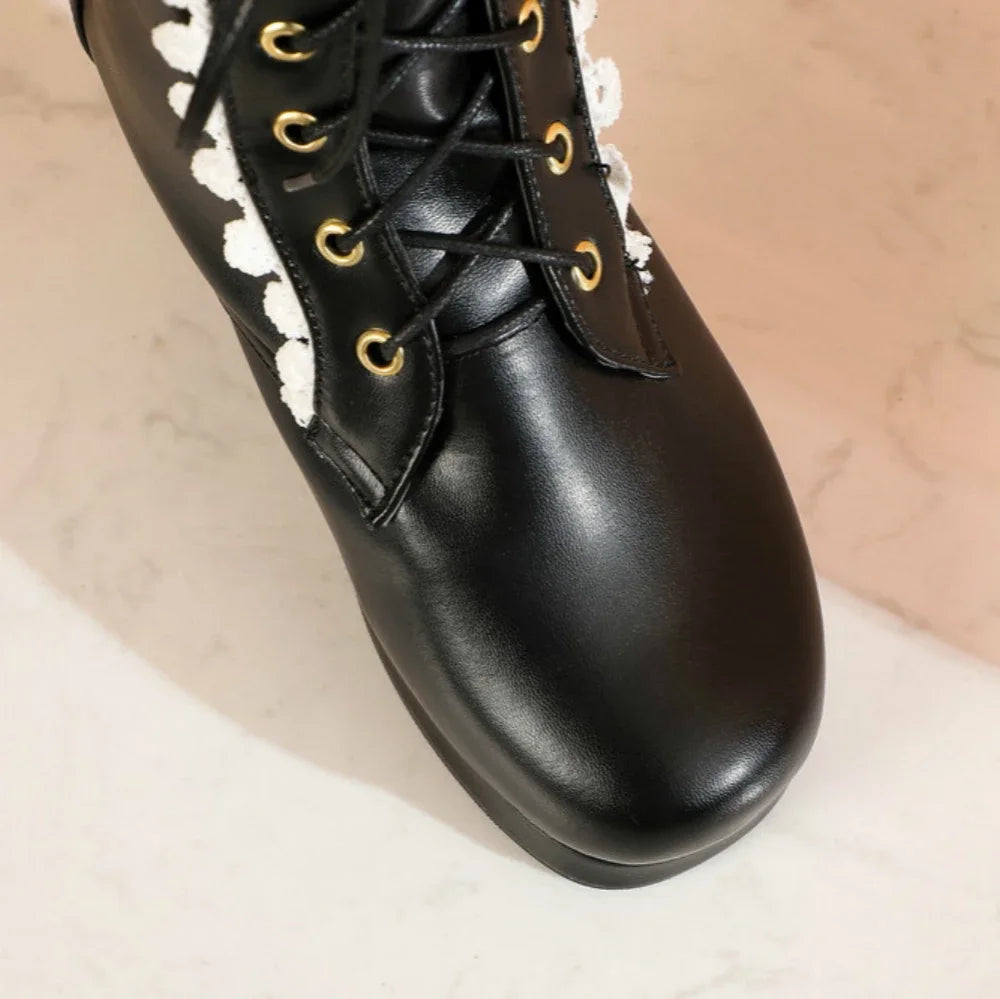 Moda feminina lolita meados de bezerro botas outono inverno elegante senhora cosplay sapatos de festa plataformas couro plus size botas dropship
