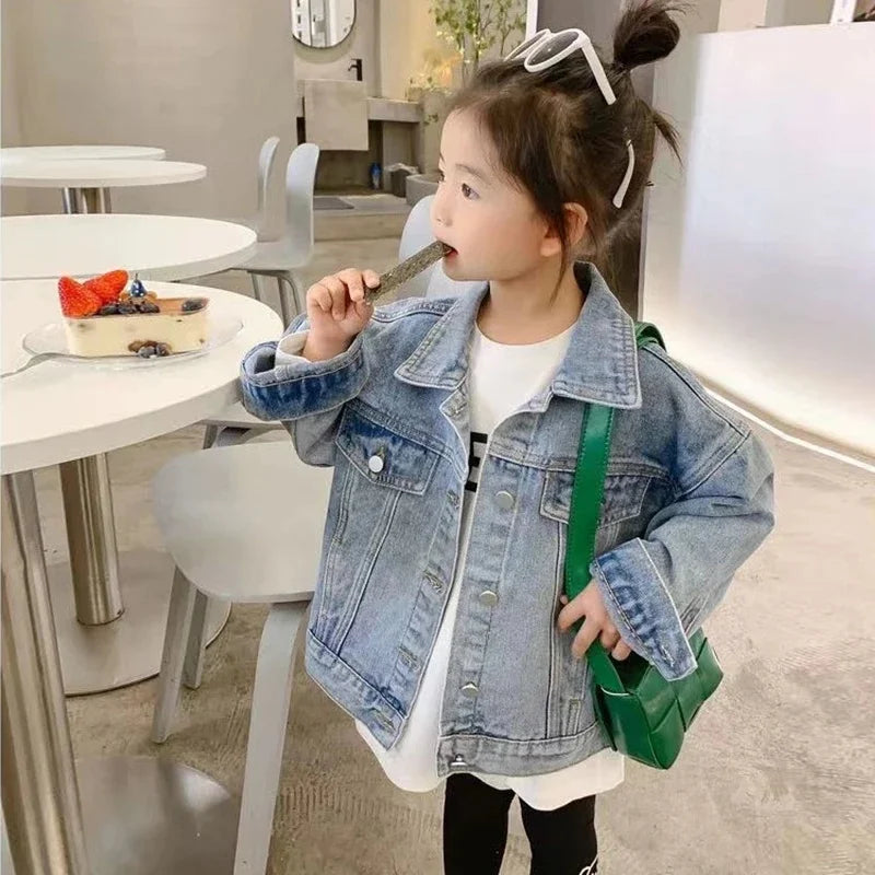Meninas denim jaquetas novas crianças moda dos desenhos animados outerwear crianças manga longa roupas casuais 2-10 anos adolescente tendências casacos