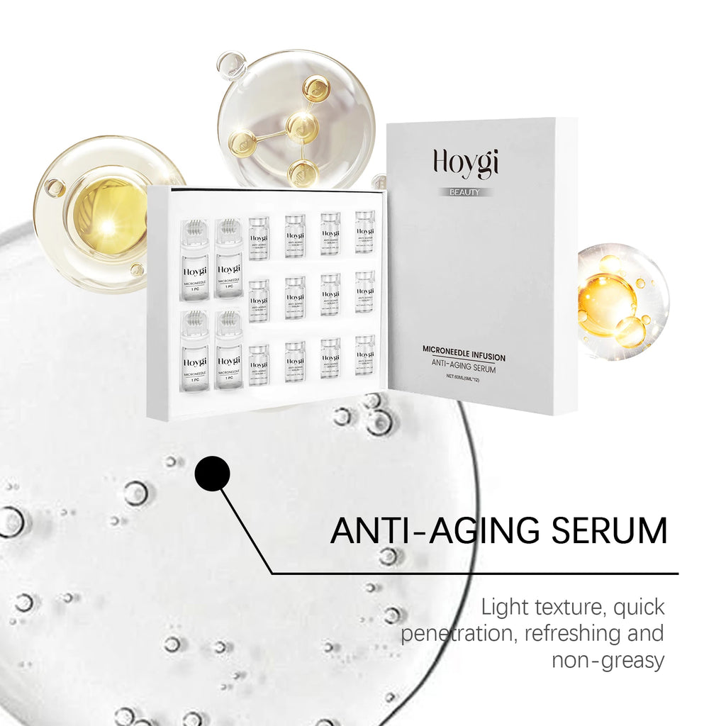 Conjunto de Sérum Facial Firmador com Rolo de Microagulhas, Essência Facial Anti-Envelhecimento, Hidratante, Suavizante e Embelezadora da Pele