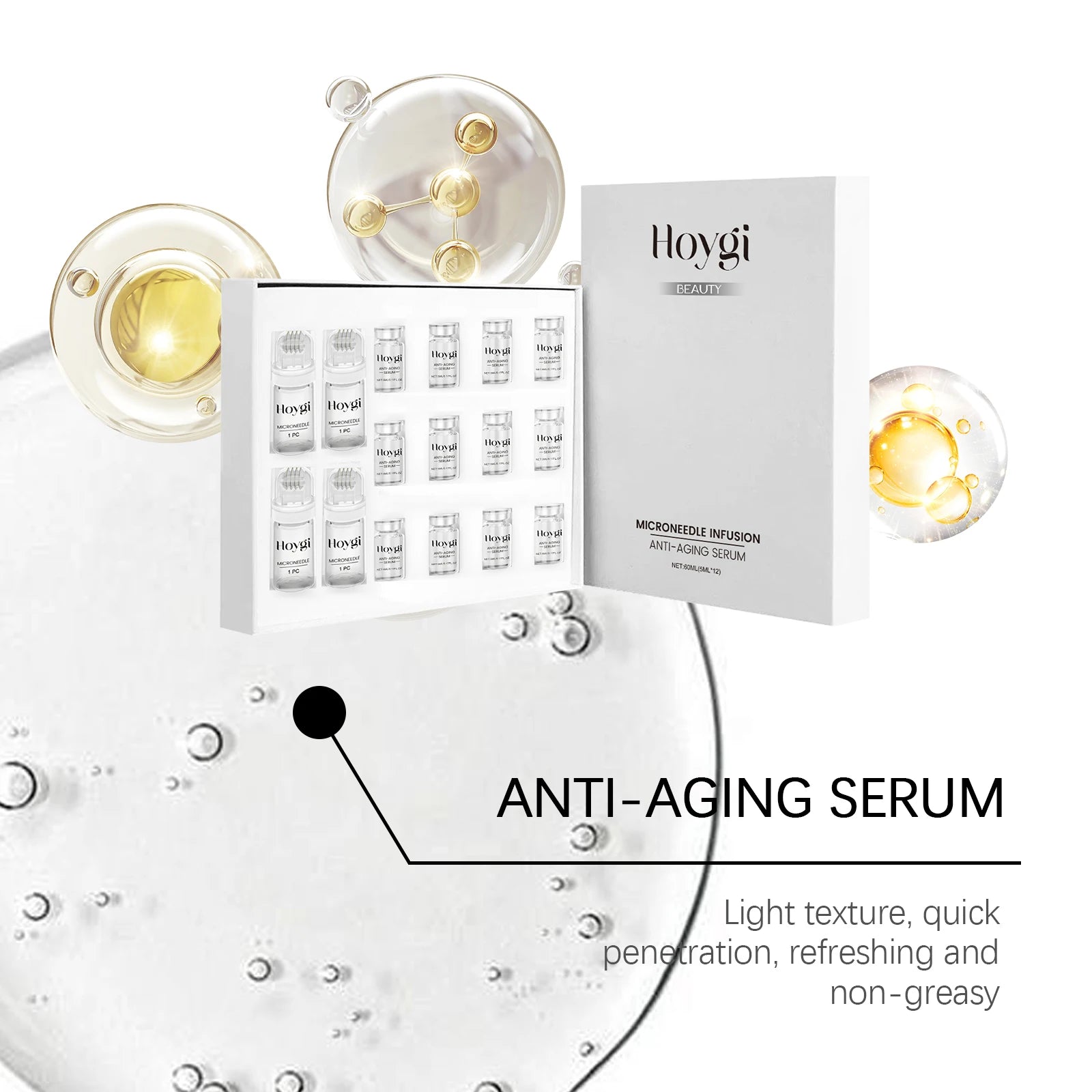 Conjunto de Sérum Facial Firmador com Rolo de Microagulhas, Essência Facial Anti-Envelhecimento, Hidratante, Suavizante e Embelezadora da Pele
