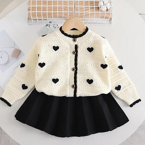 2025 novo outono 0-5yrs bebê meninas conjunto de roupas manga comprida malha cardigan casaco + saia curta crianças roupas de malha terno