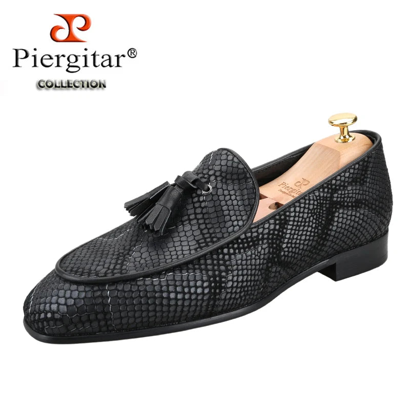 Piergitar-Mocassins de camurça serpentina masculina com borlas de couro combinando, chinelos artesanais para fumar, sola vermelha, novo modelo, 5 cores