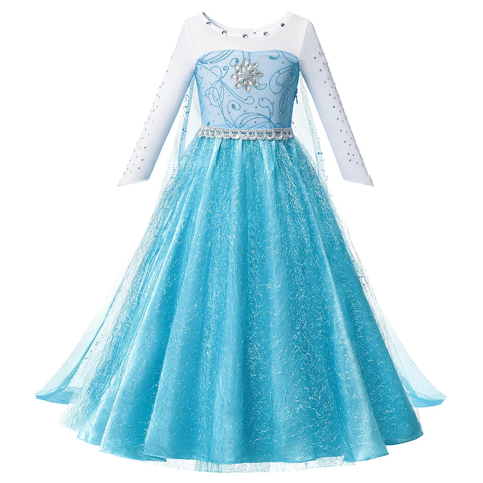 Menina cosplay neve rainha vestido outono inverno crianças elsa carnaval festa princesa traje crianças aniversário vestido de baile roupas 2-10t