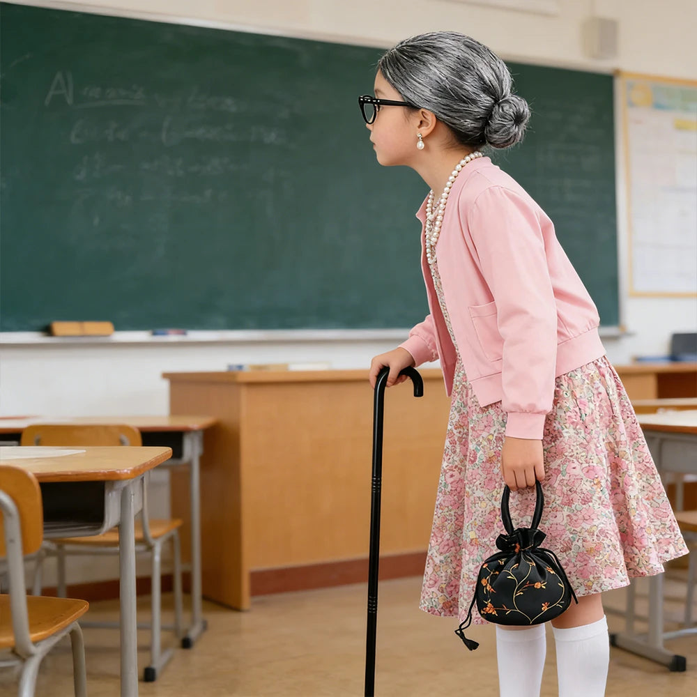 Disfarce tema festa crianças vovó vestir-se 100 dias de escola meninas realizar traje vestido com acessórios vestido de menina