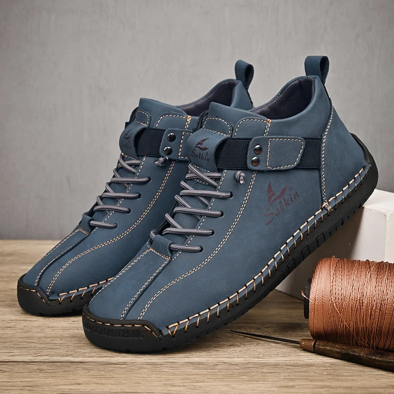 Novo design 2025 tênis de couro masculino homem respirável sapatos de couro artesanal sapatos casuais masculinos botas de tornozelo ao ar livre