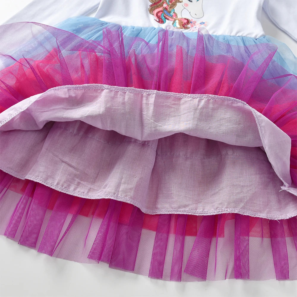 Dxton princesa bolo malha vestido meninas vestido de festa de aniversário branco crianças roupas de algodão outono crianças dos desenhos animados lantejoulas outfits