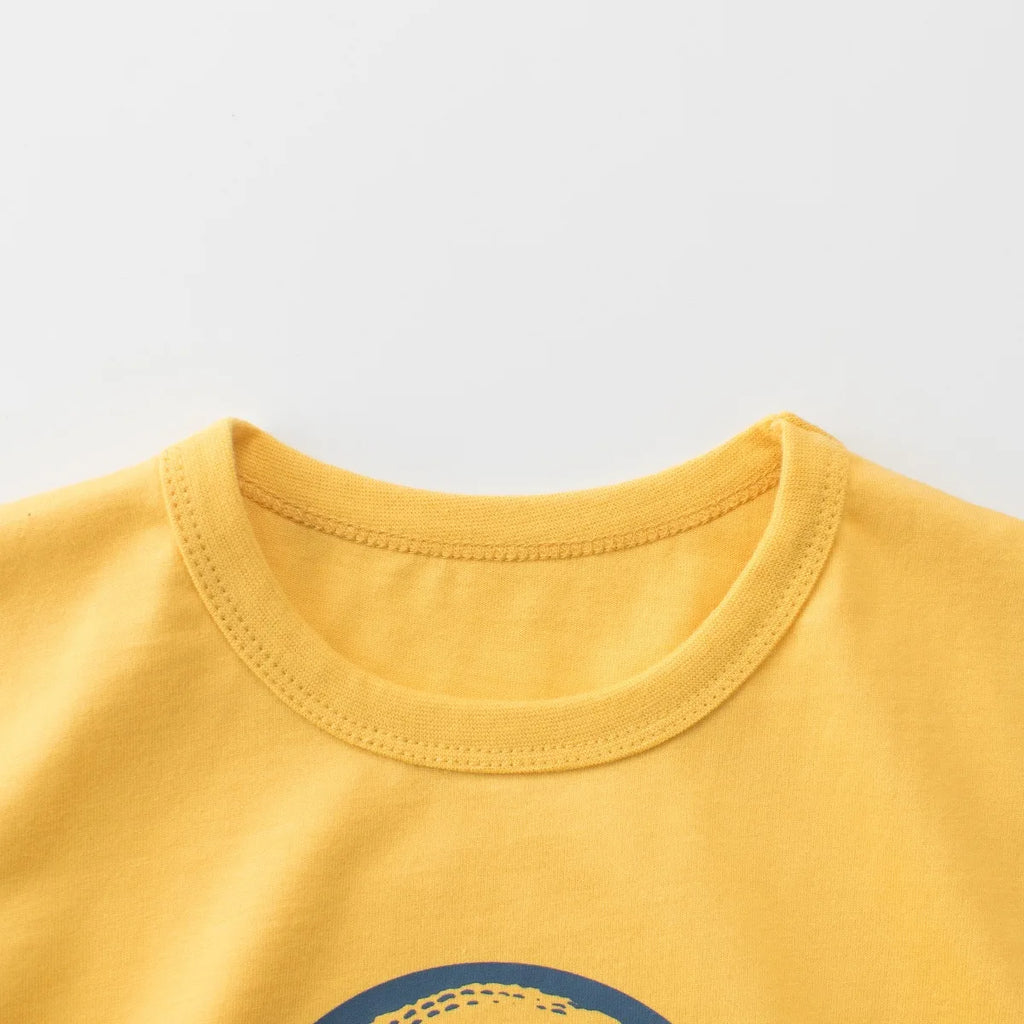 2025 crianças dos desenhos animados camisetas roupas bonitos para menino 100% algodão carro tubarão dinossauro crianças meninas manga curta casual esporte topo t