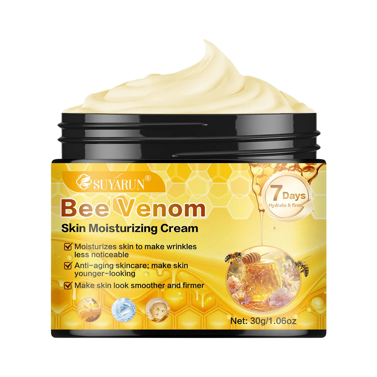SUYARUN Creme Hidratante de Vêneno de Abelha Cuidados Faciais Antienvelhecimento |   Hidratação profunda e reafirmante Cuidado natural antirrugas para toda a pele.