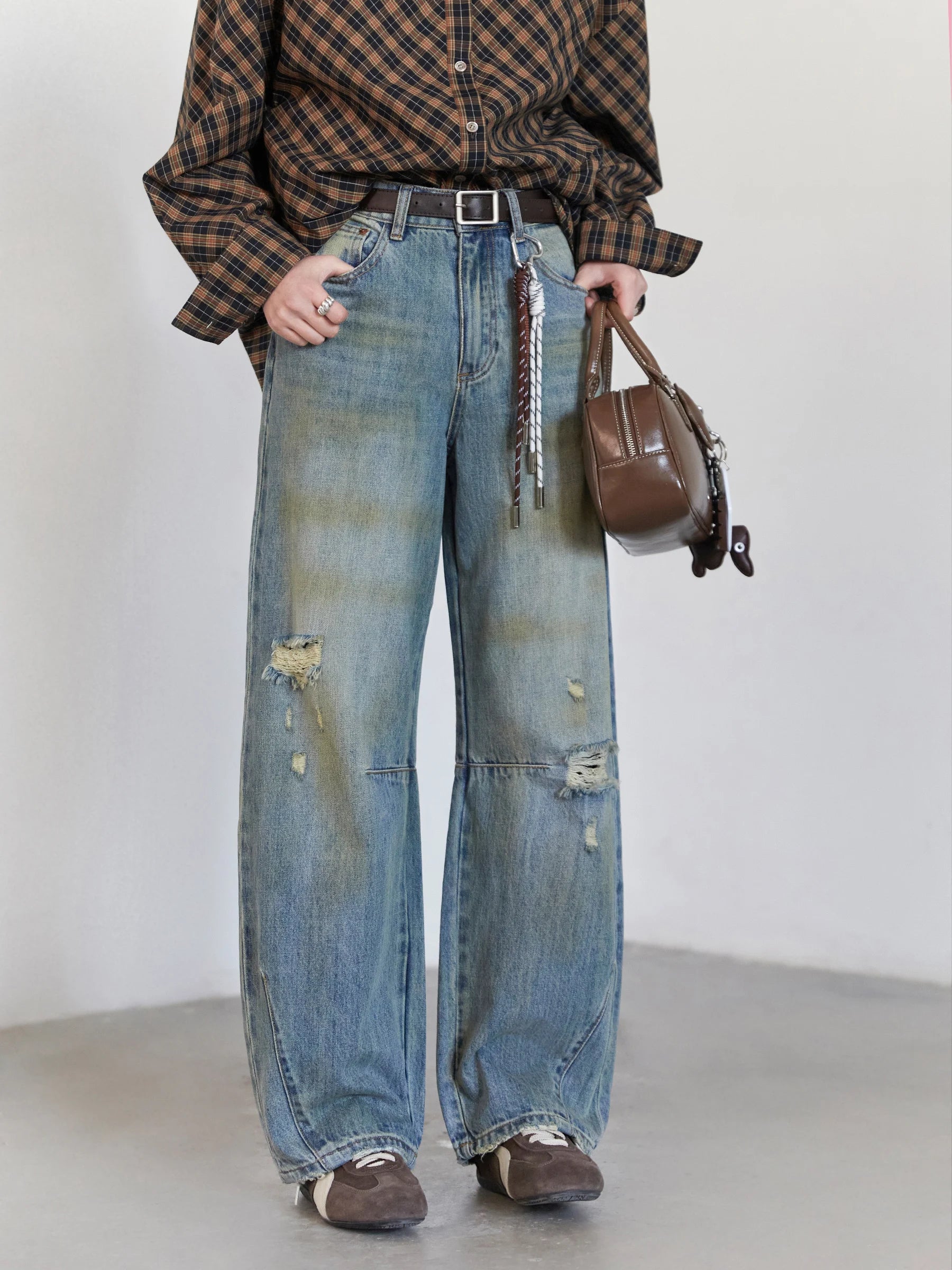 Chic ven retro calças de brim femininas soltas casuais nova cintura alta pernas largas denim calças femininas primavera outono 2025