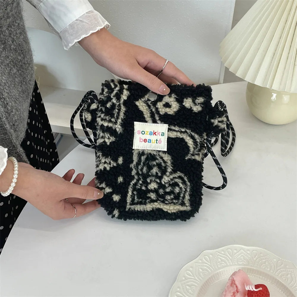 Novo ponto de pelúcia crossbody sacos para mulheres bonito rosa bolsa de ombro bolsas bolsa de telefone portátil
