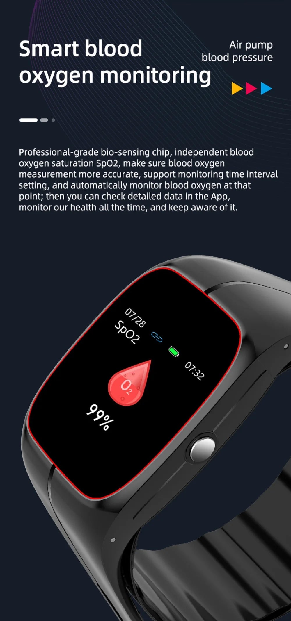 Oxigênio no sangue pressão arterial temperatura corporal monitor de freqüência cardíaca smartwatch masculino à prova dwaterproof água sono esporte saúde relógios inteligentes feminino