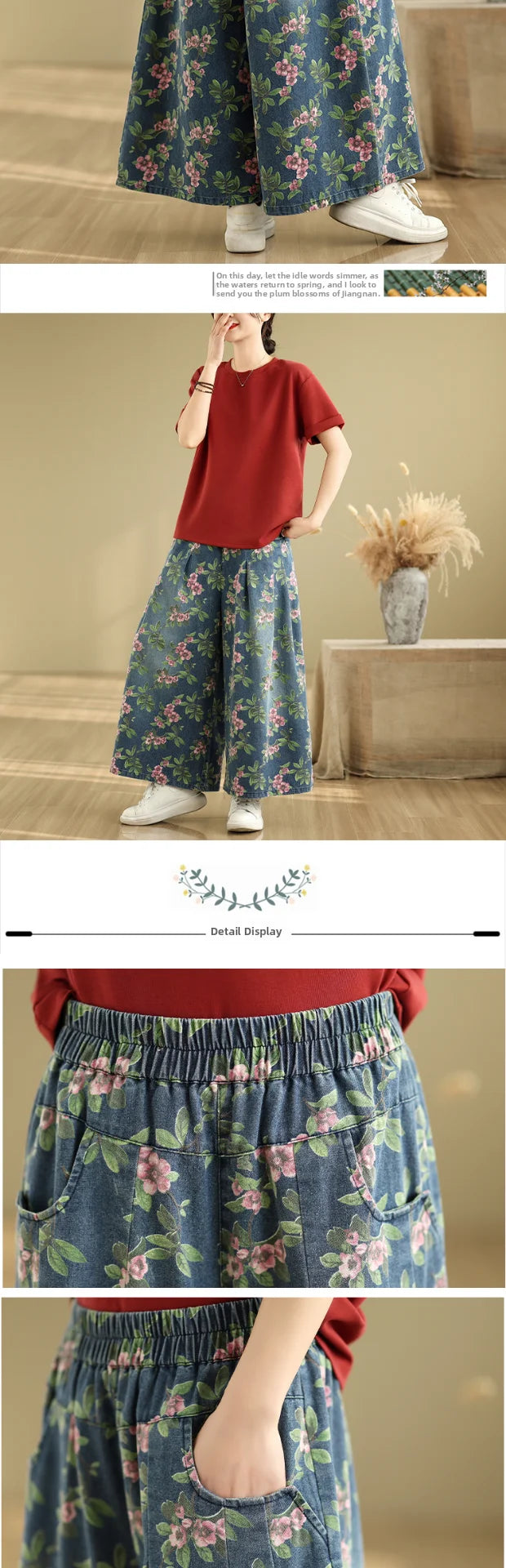 Calça Jeans Solta de Perna Larga Casual Versátil Estampada de Cintura Alta com Corte Reto para Verão e Primavera, Tamanhos ...