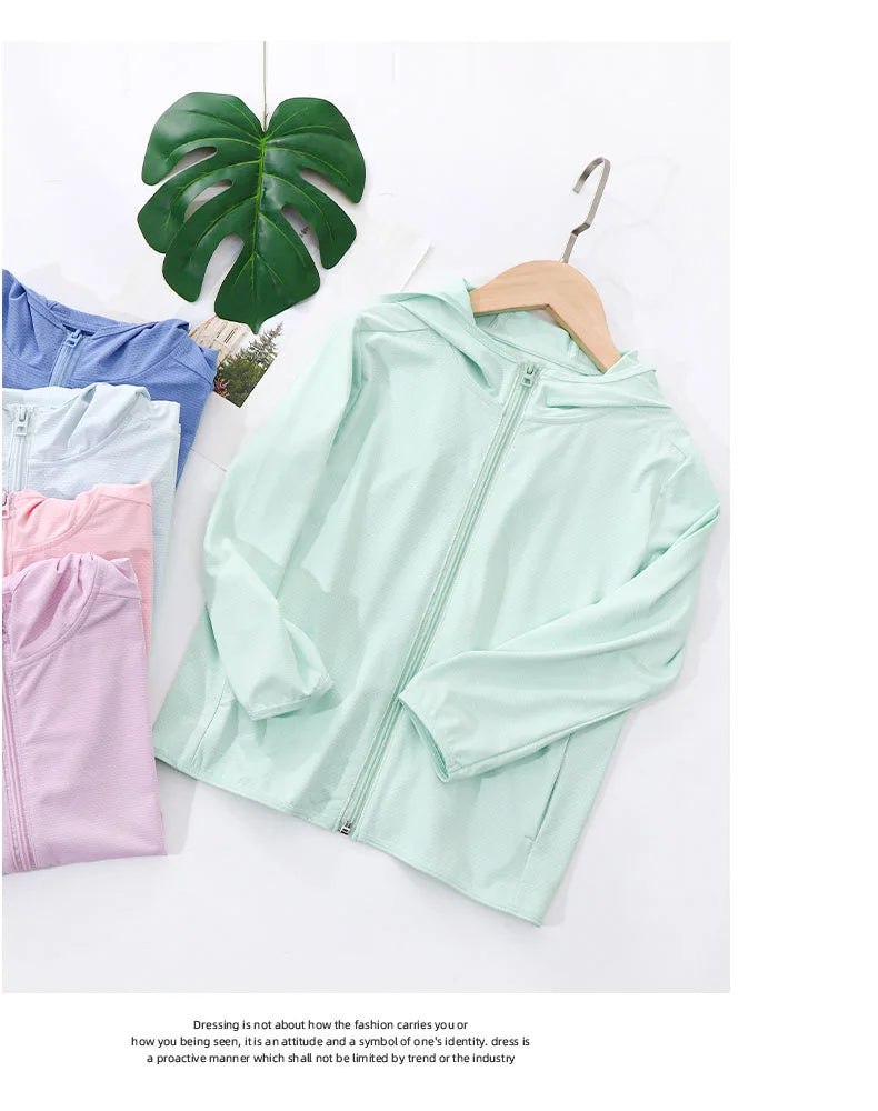 Chegou novo verão Crianças menina menino protetor solar roupas crianças bebê top coat adolescente 110-180 3-18year estudantes jaqueta com chapéu