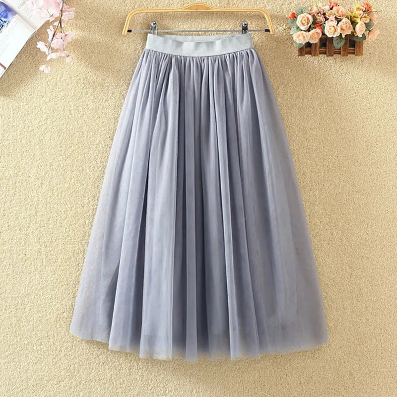 Maxi Longa Saia de Tule Mulheres 2024 Outono Inverno Elástico Cintura Alta Vestido de Bola Saia Feminino Adulto Tutu Saia Jupe Longue