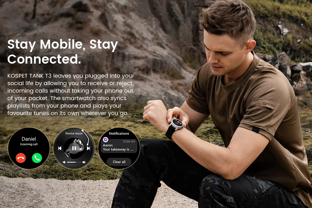 Original KOSPET TANK T3 Relógio Inteligente Para Homens Militar Smartwatch Mulheres Relógios de Fitness Digitais AMOLED AI Voz AOD Bluetooth