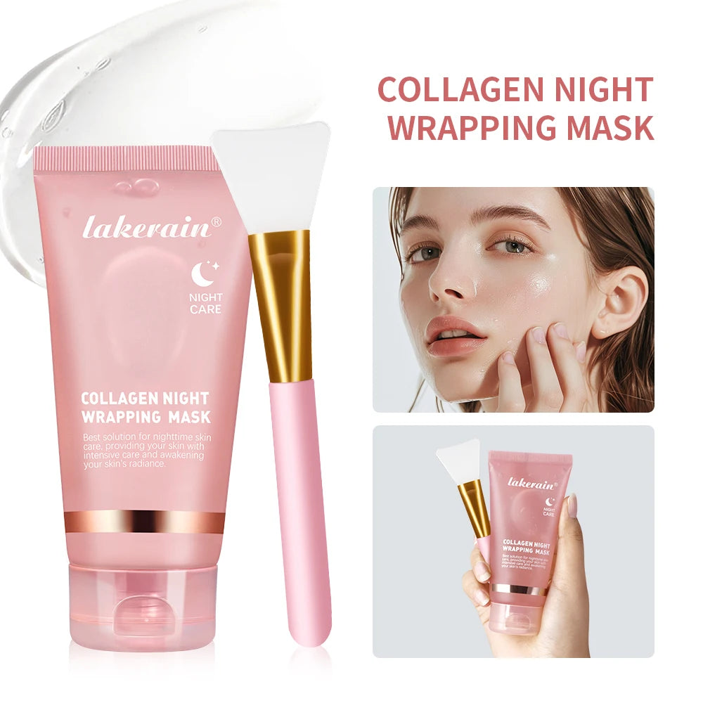 Conjunto de máscara facial de colágeno para embrulho noturno, máscara de embrulho noturno de colágeno coreano, hidrata profundamente, creme de máscara de cuidados noturnos