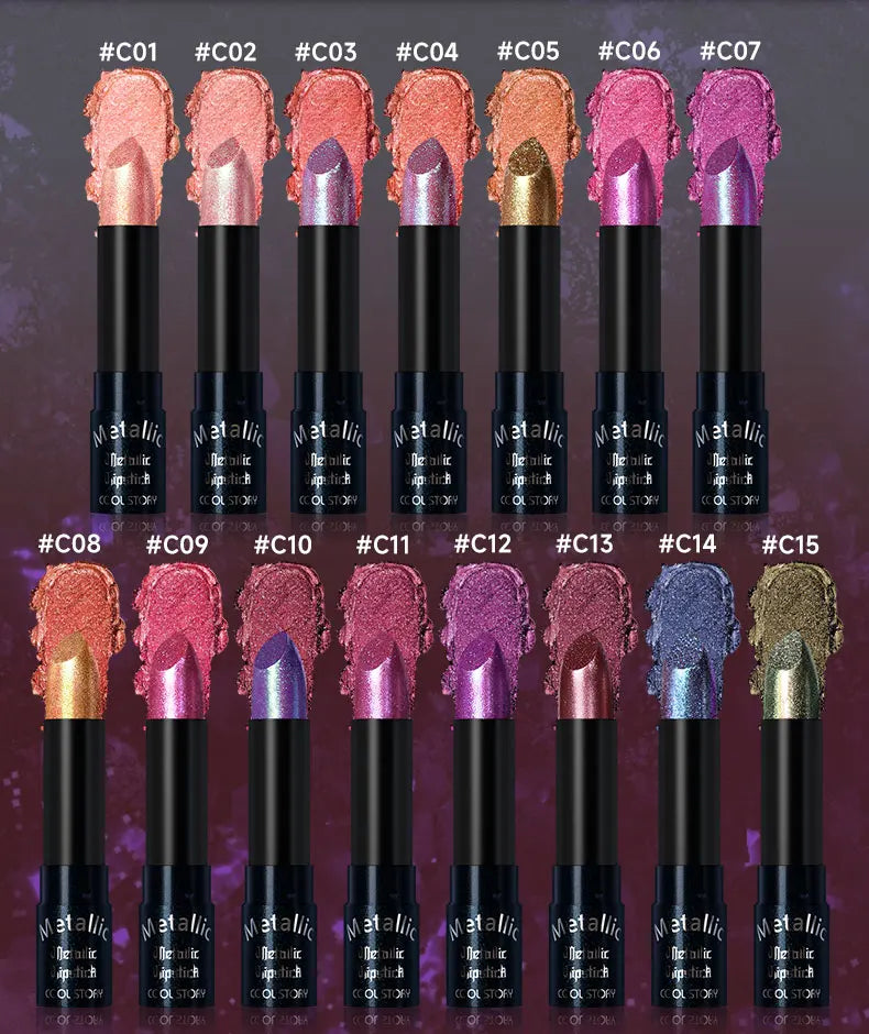 Diamante rosa batom metálico glitter batom à prova dwaterproof água brilhante perolado azul escuro vermelho fosco brilho labial halloween lábios maquiagem
