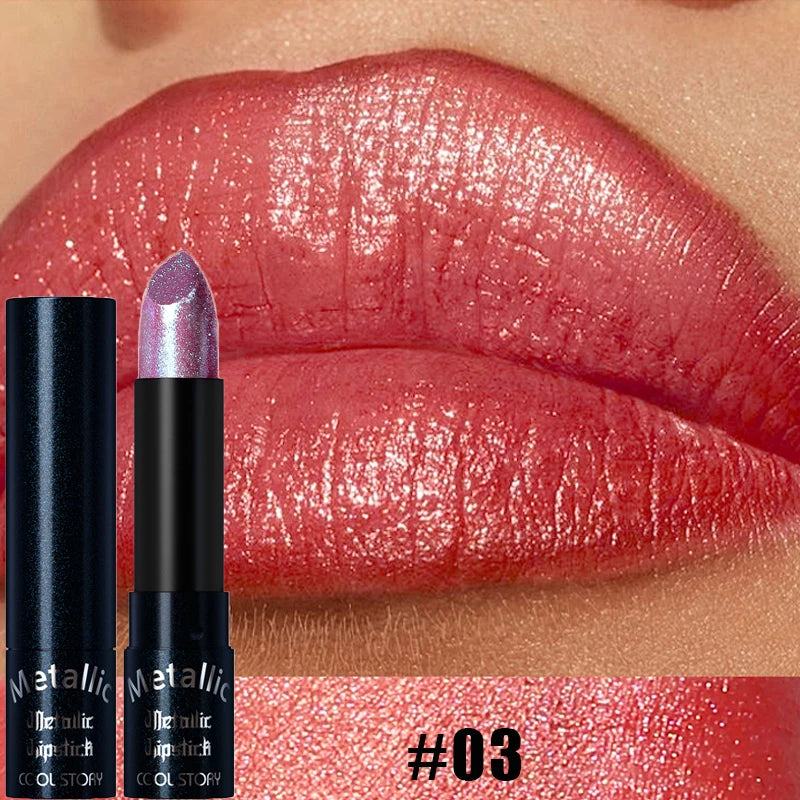 Diamante rosa batom metálico glitter batom à prova dwaterproof água brilhante perolado azul escuro vermelho fosco brilho labial halloween lábios maquiagem