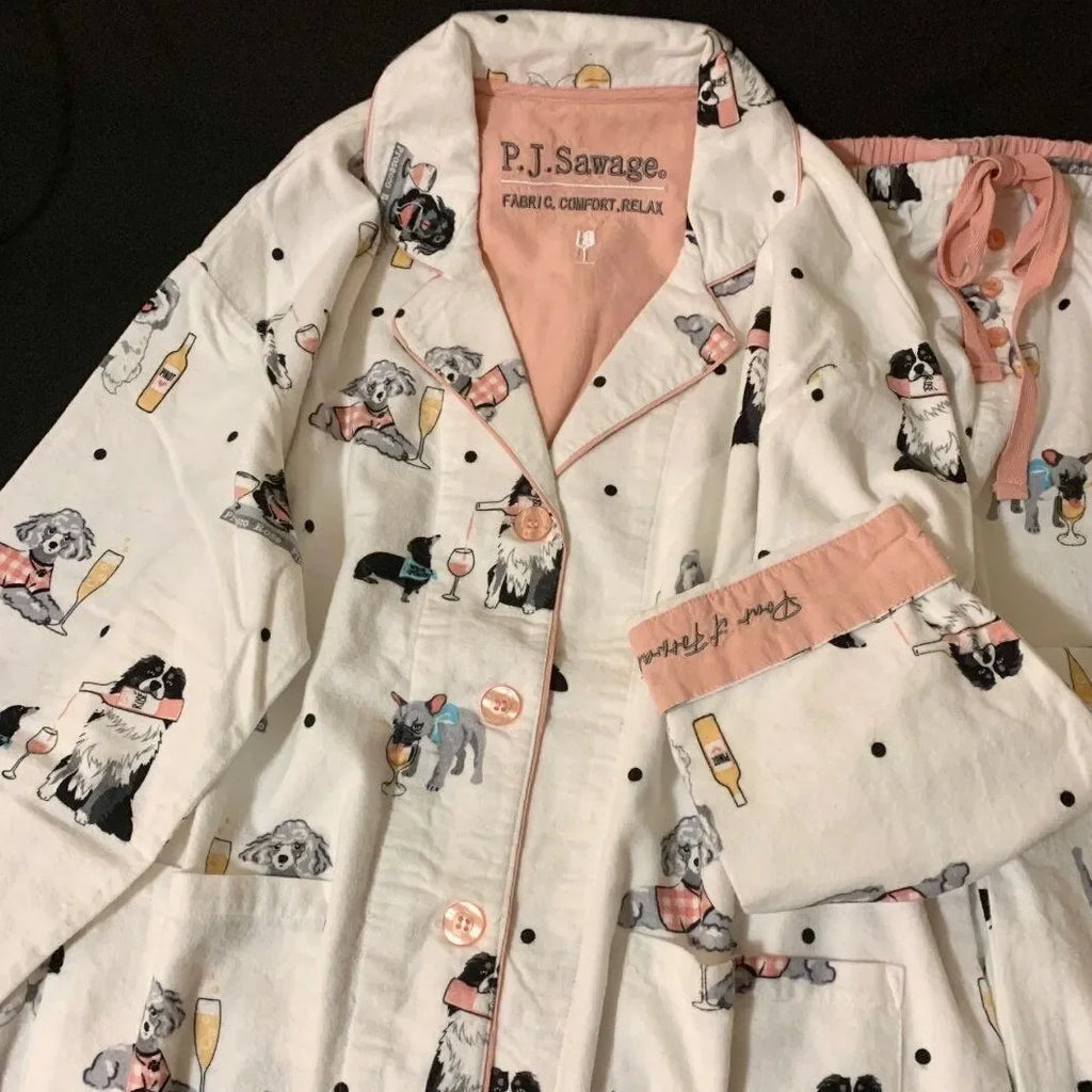 Pijama de algodão macio conjunto de pijamas femininos bonito dos desenhos animados pijamas impressão pijamas elegantes calças superiores 2 pçs femme nightwear loungewear