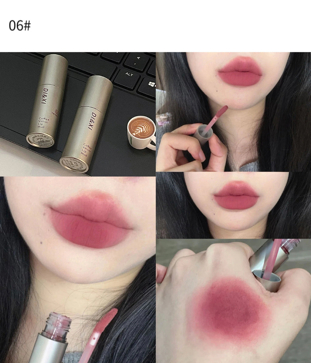 Batom fosco de veludo vermelho escuro, à prova d'água, longa duração, fosco, brilho labial, copo antiaderente, maquiagem labial, maquiagem cosmética