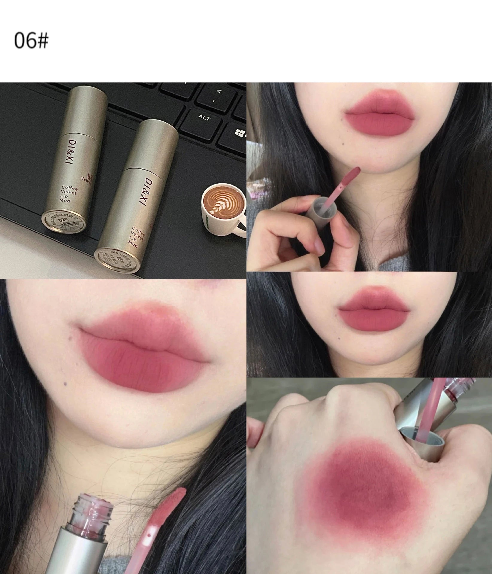 Batom fosco de veludo vermelho escuro, à prova d'água, longa duração, fosco, brilho labial, copo antiaderente, maquiagem labial, maquiagem cosmética